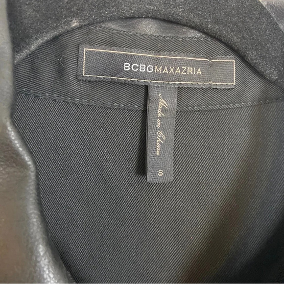 BCBG MAXAZARIA Faux Leather-Trimmed Shirt Dress Sz S - Picture 9 of 13